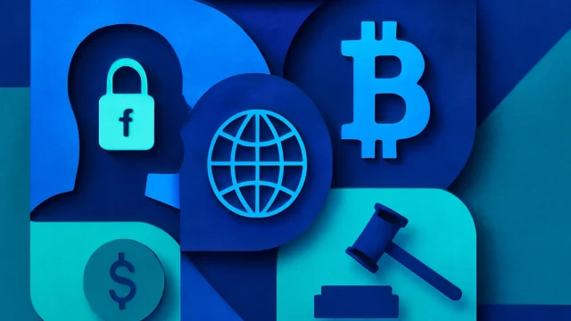 تصویرسازی کلاژ دیجیتال درباره شکست طرح Clarity Act و تأثیر آن بر بانک‌ها و مراکز آفشور