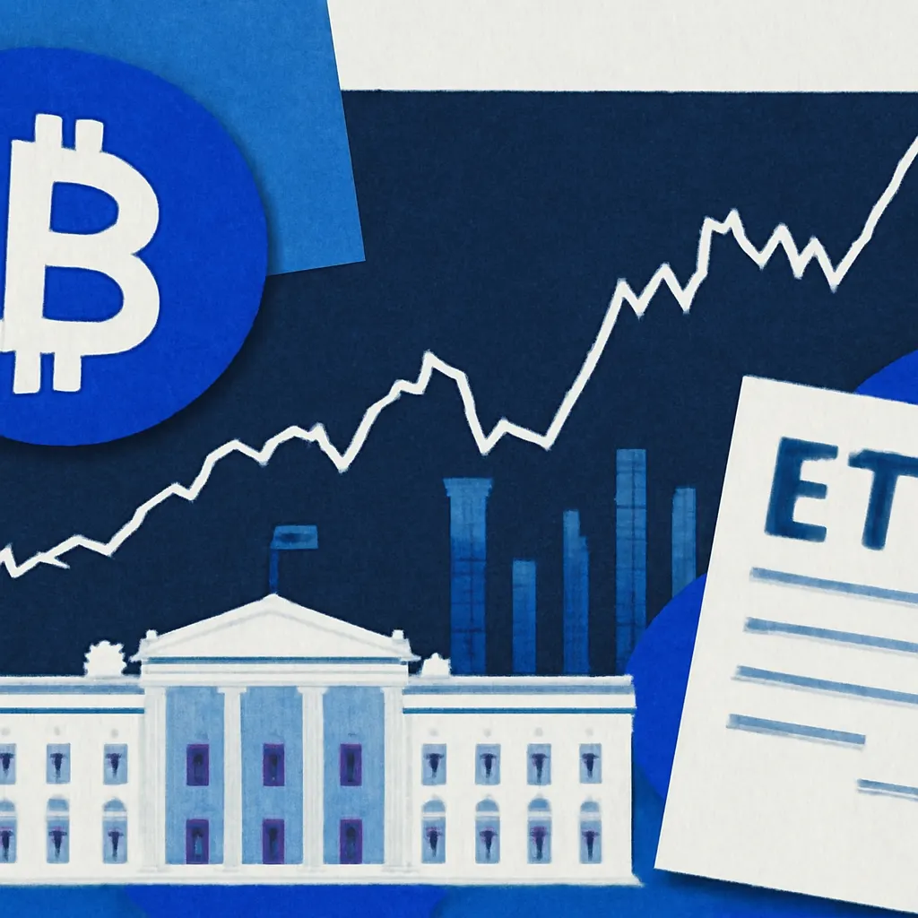 روند قیمت بیتکوین ۲۰۲۶ تصویرسازی کلاژ دیجیتال درباره روند قیمت بیتکوین و ورود سرمایه به ETF
